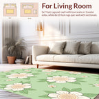 White Floral Patterned Green Rug