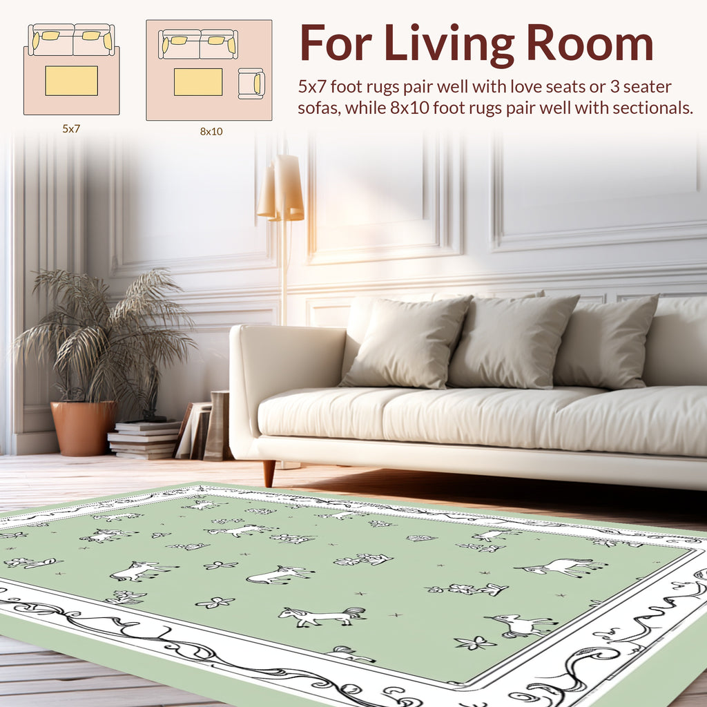 Whimsical Horse Floral Print Rug