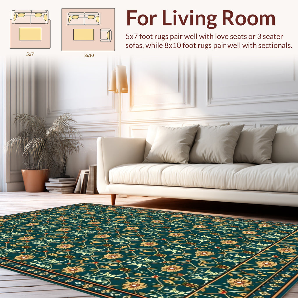Teal Floral Art Nouveau Repeating Pattern Rug