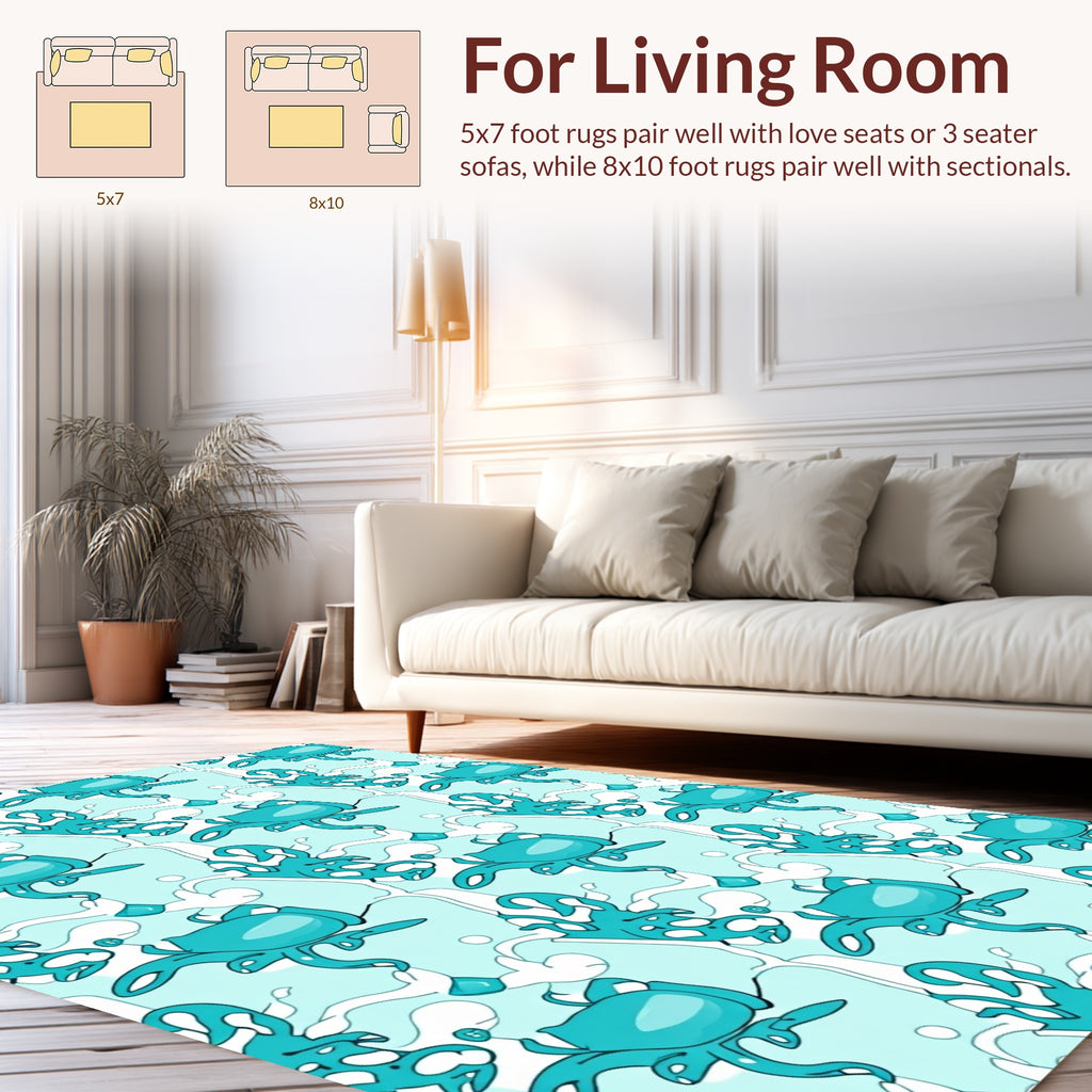 Teal Octopus Abstract Pattern Rug