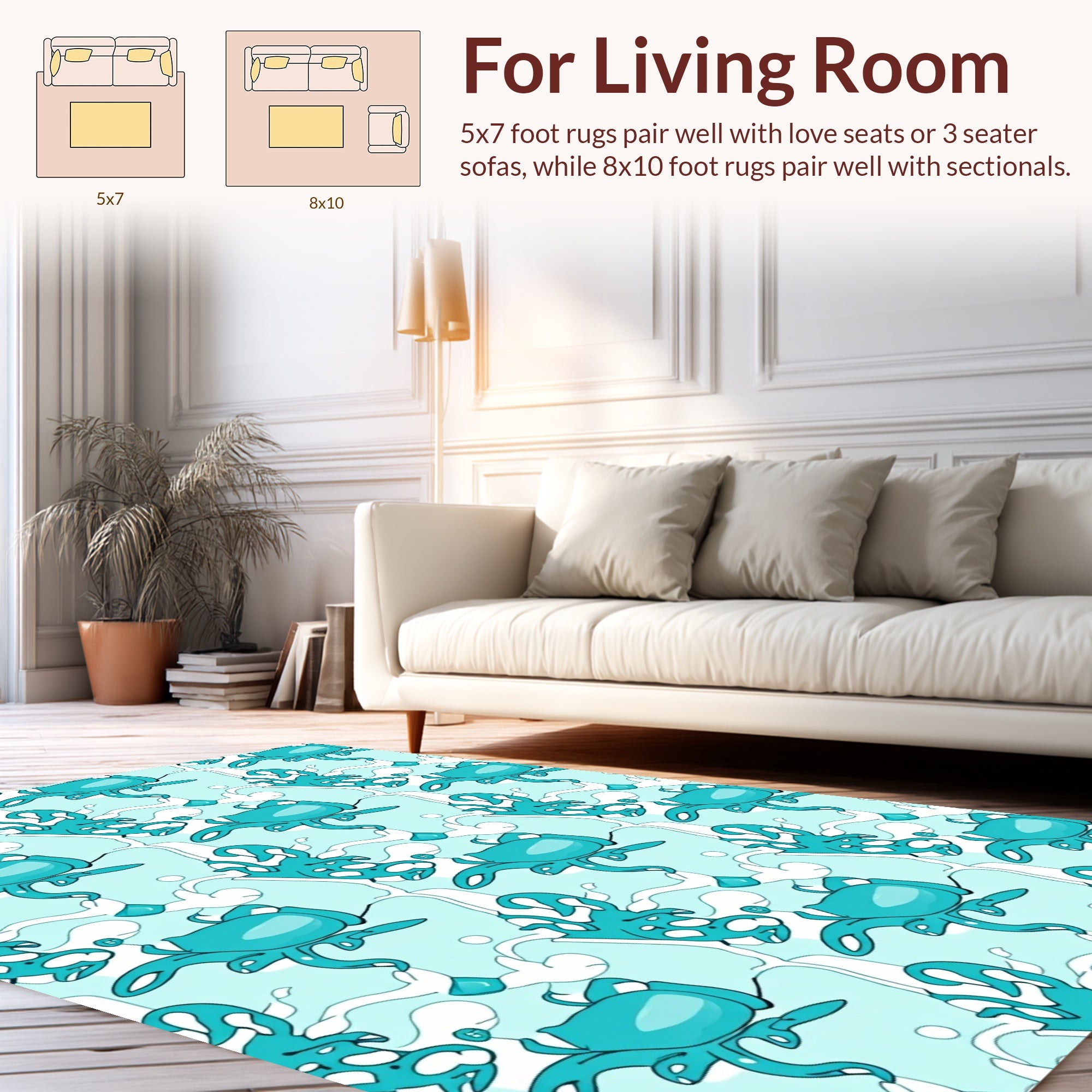 Teal Octopus Abstract Pattern Rug