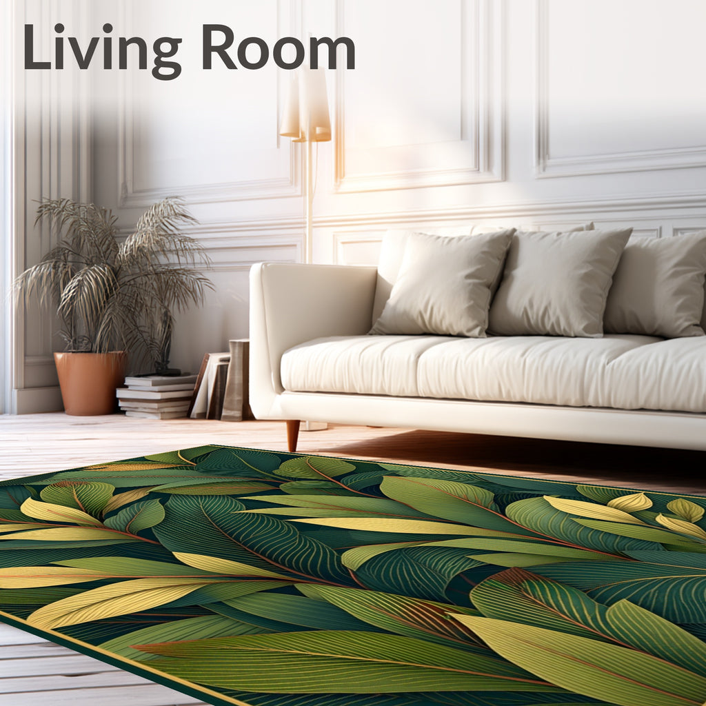 Tropical Leaf Pattern With Gold Accents Rug