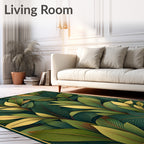 Tropical Leaf Pattern With Gold Accents Rug
