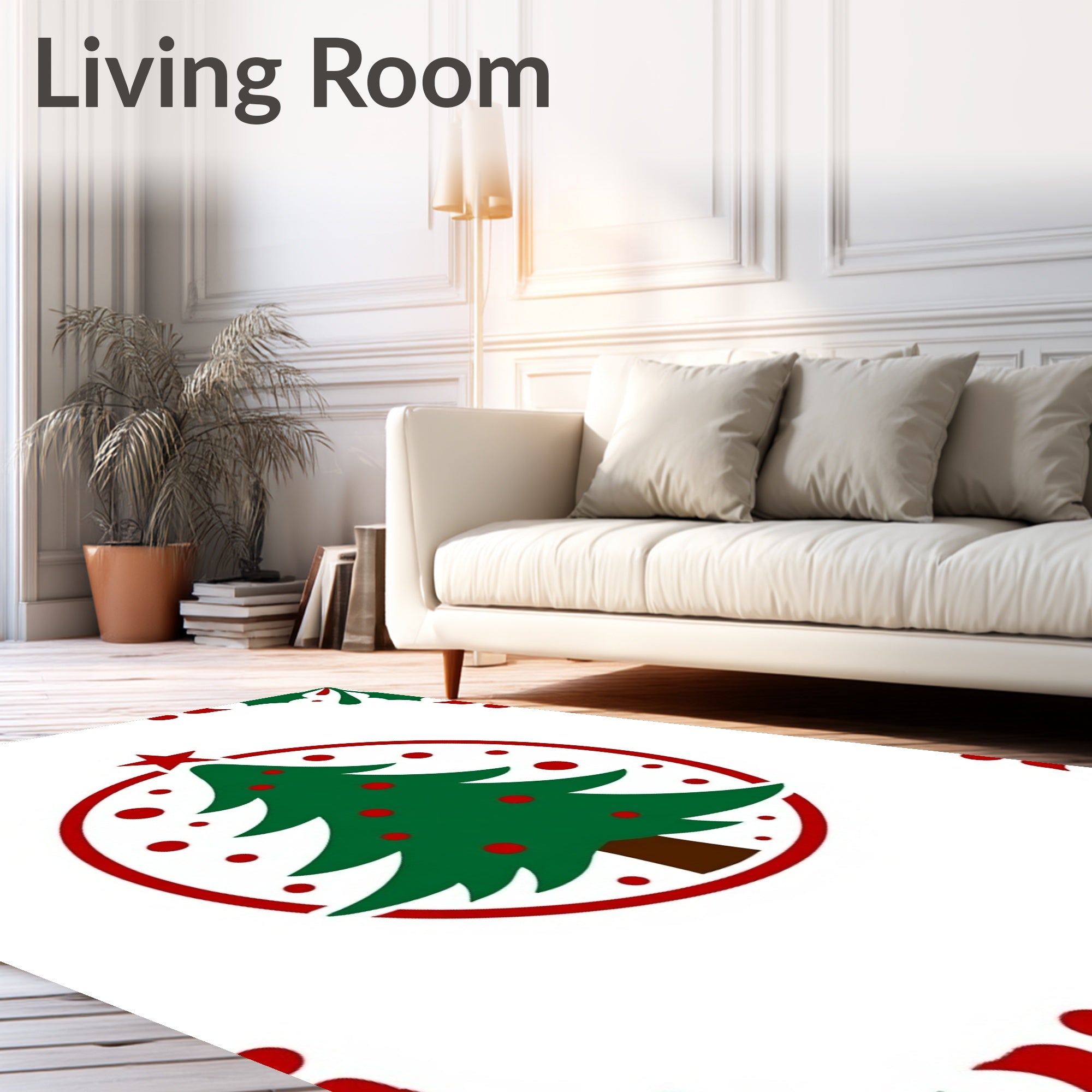 Round Festive Evergreen Holiday Tree Rug