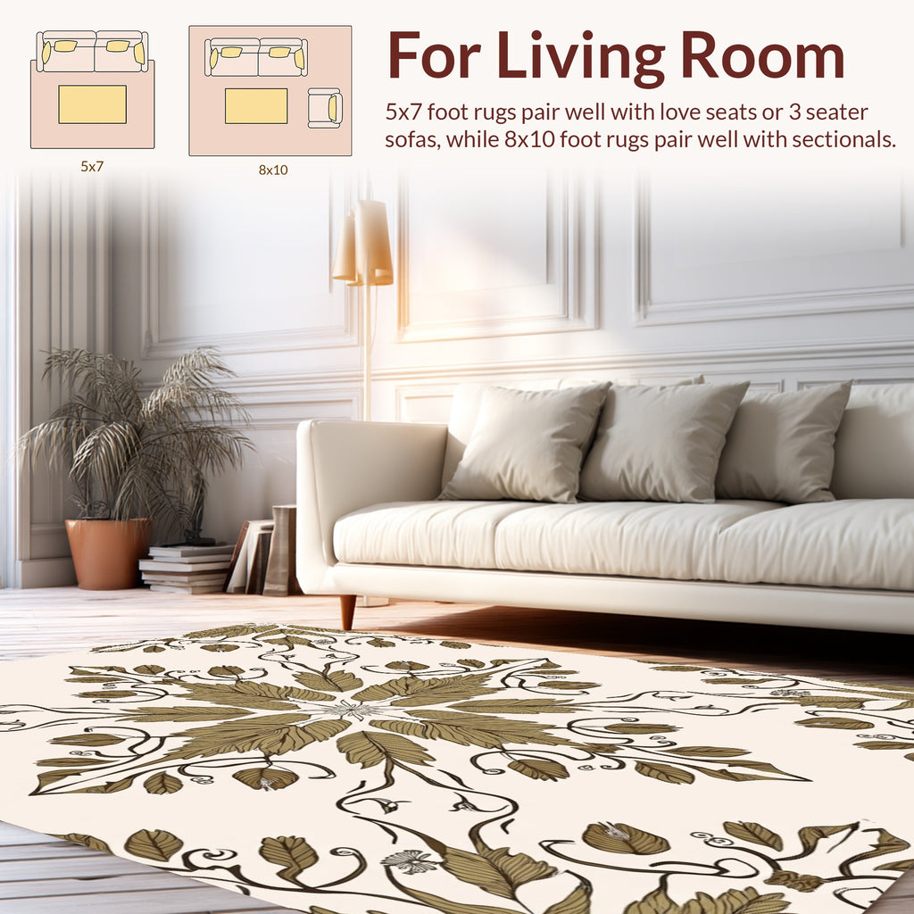 Elegant Botanical Scrollwork Floral Pattern Rug