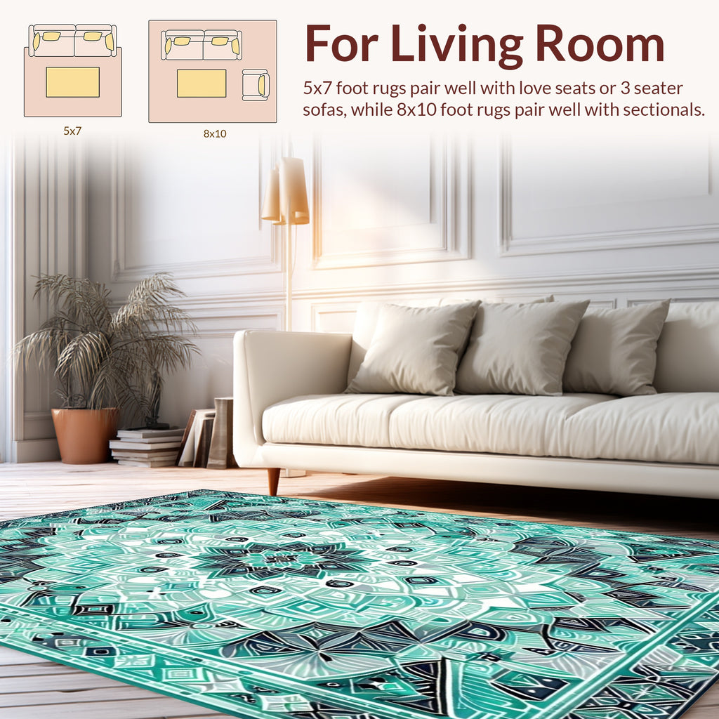 Mandala Teal Geometric Graphic Rug