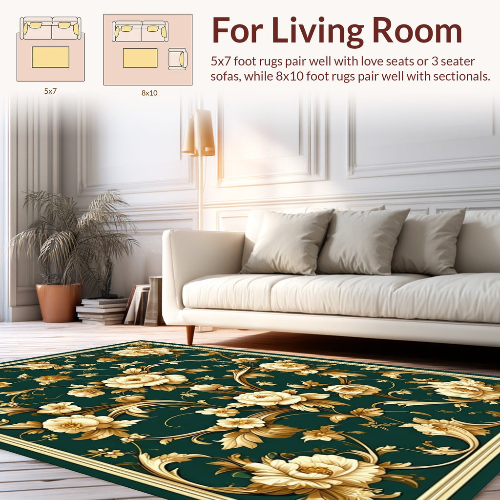 Elegant Gold Floral Vine Pattern Rug