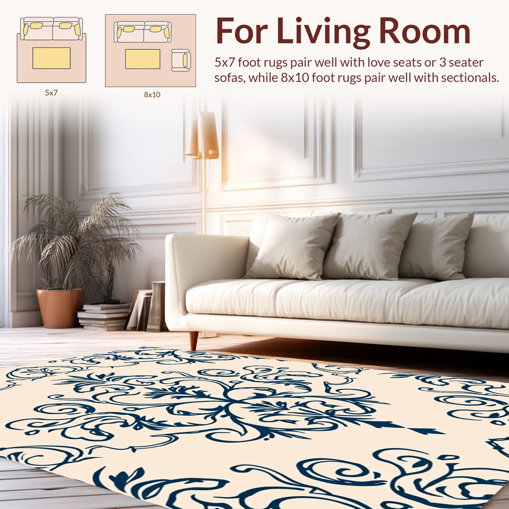 Classic Damask Swirl Motif Rug