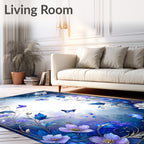 Enchanting Blue Floral Butterfly Border Rug