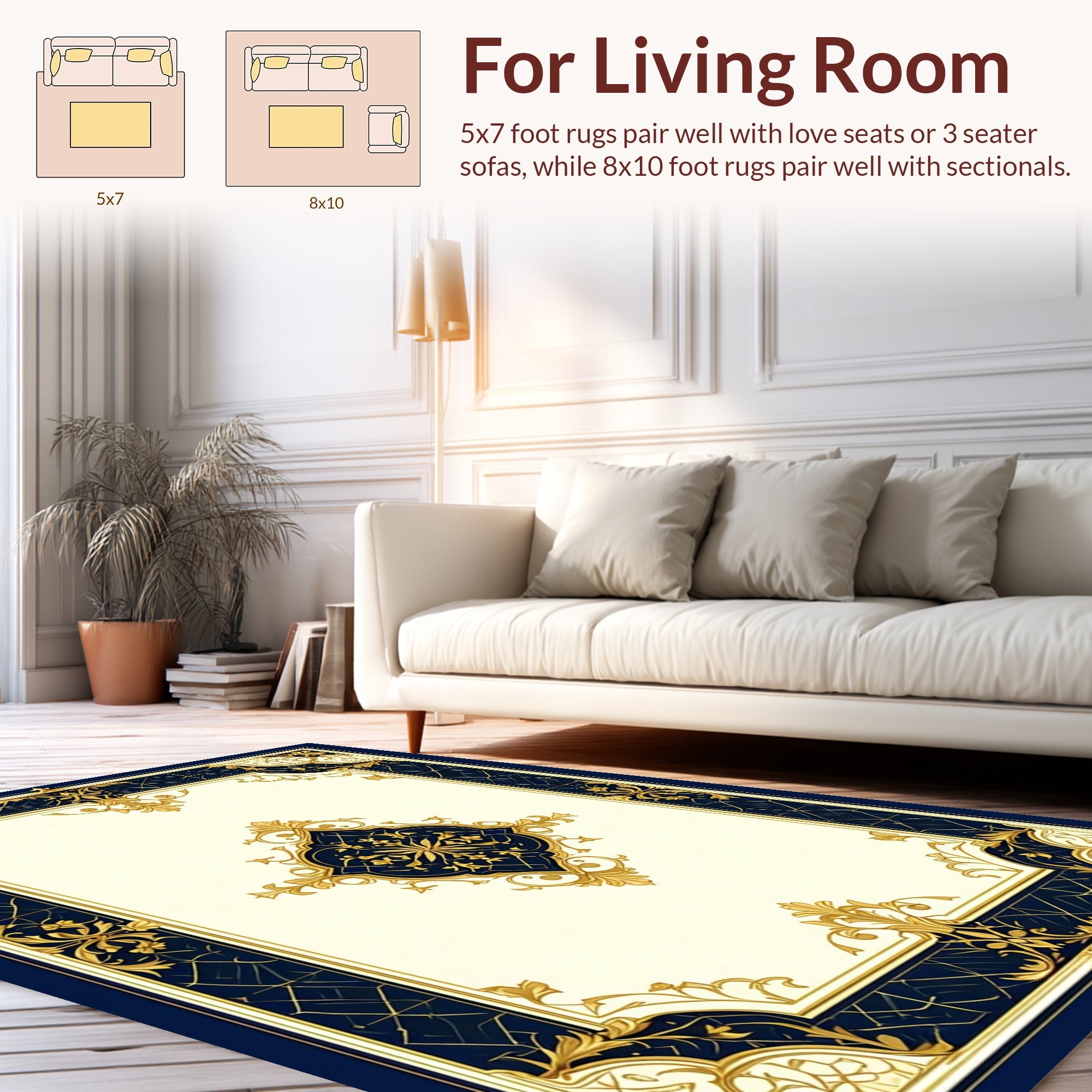 Navy Gold Ornate Floral Medallion Rug