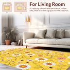 Sunny Yellow Daisy And Bee Pattern Rug