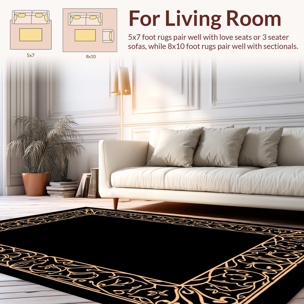 Ornate Floral and Animal Border Design Rug