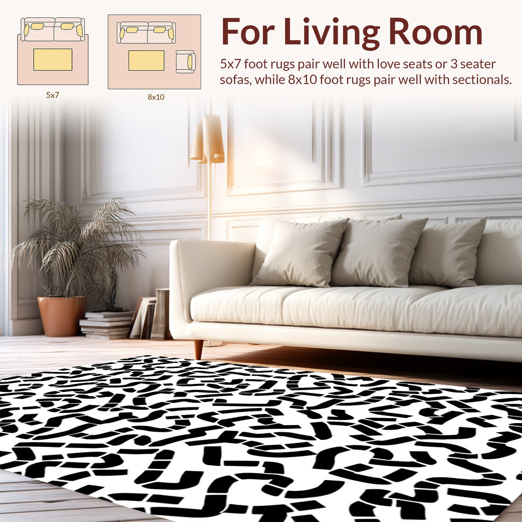 Abstract Black Tube Maze Pattern Rug