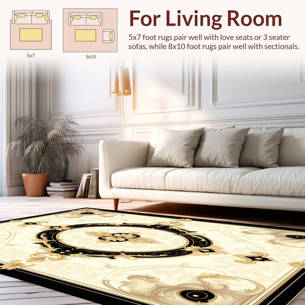 Black Gold Ornate Scrollwork Rug