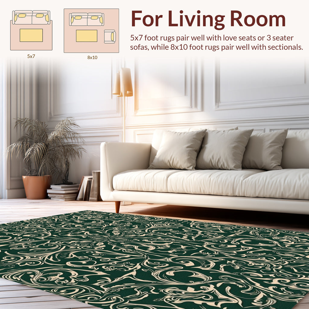 Dark Floral Swirls Antique Pattern Rug