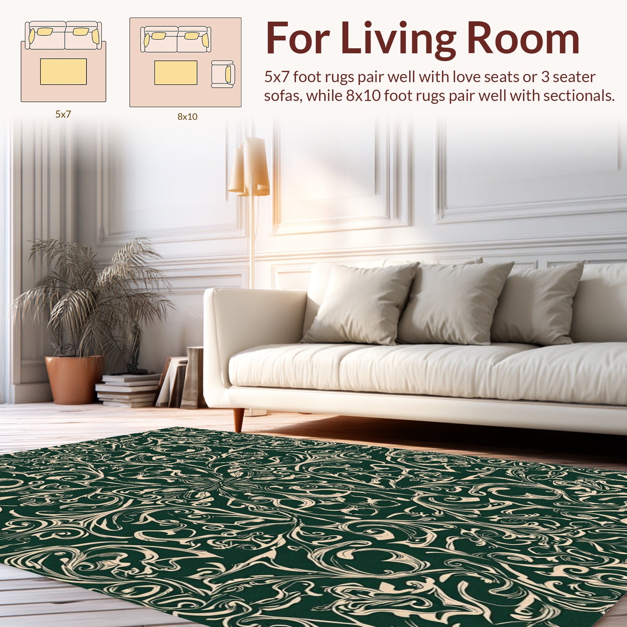 Dark Floral Swirls Antique Pattern Rug