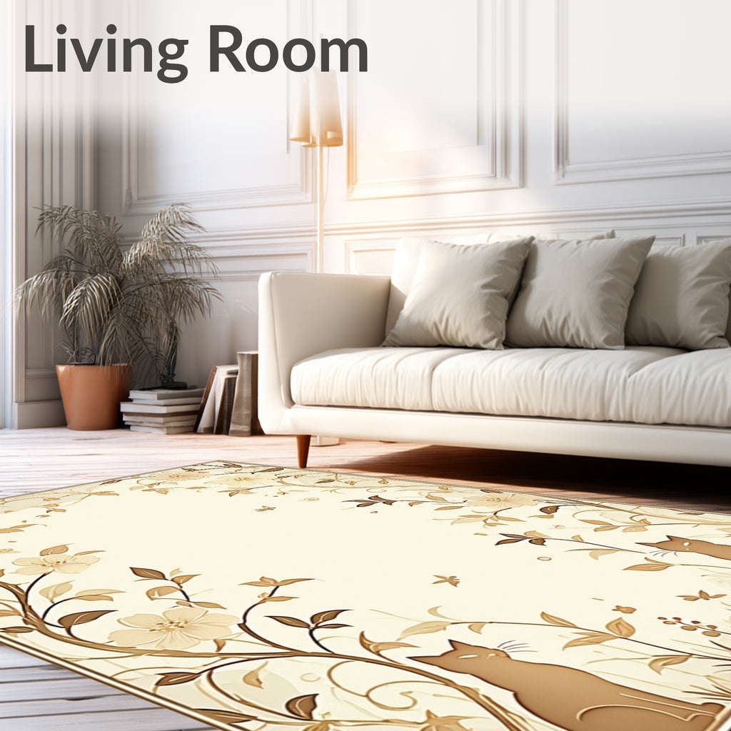 Sepia Floral Squirrels Butterflies Rug