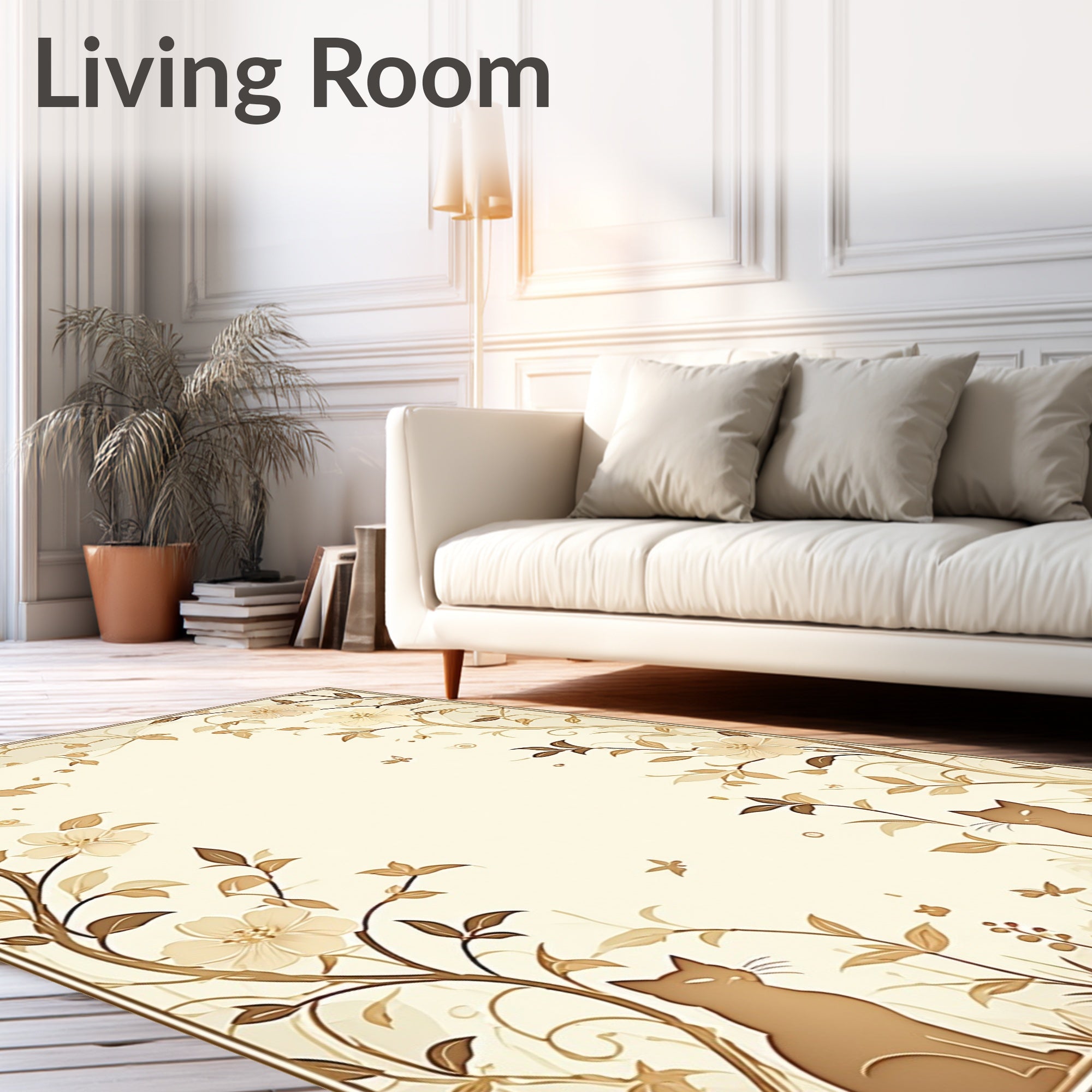Sepia Floral Squirrels Butterflies Rug