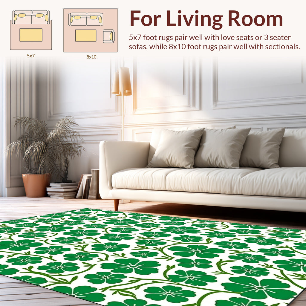 Elegant Green Floral Vine Design Rug