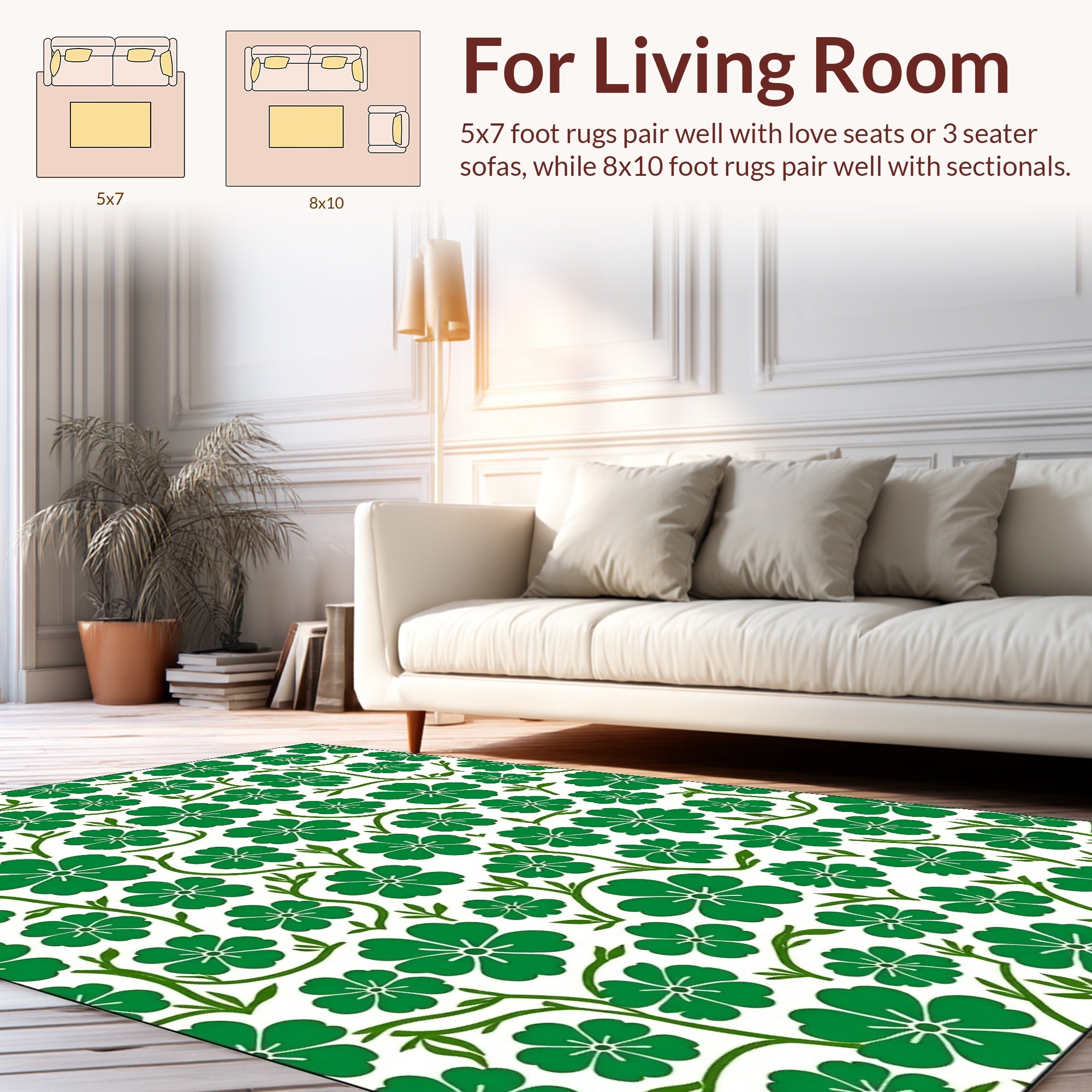 Elegant Green Floral Vine Design Rug