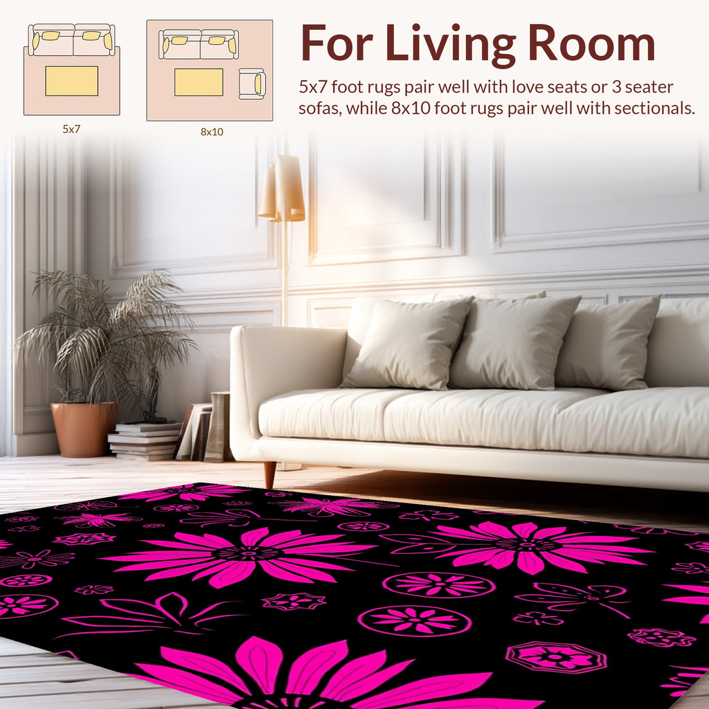 Bold Pink Floral Abstract Design Rug