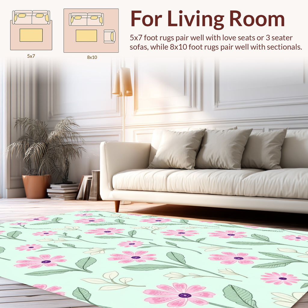 Pastel Pink Daisy Floral Pattern Rug