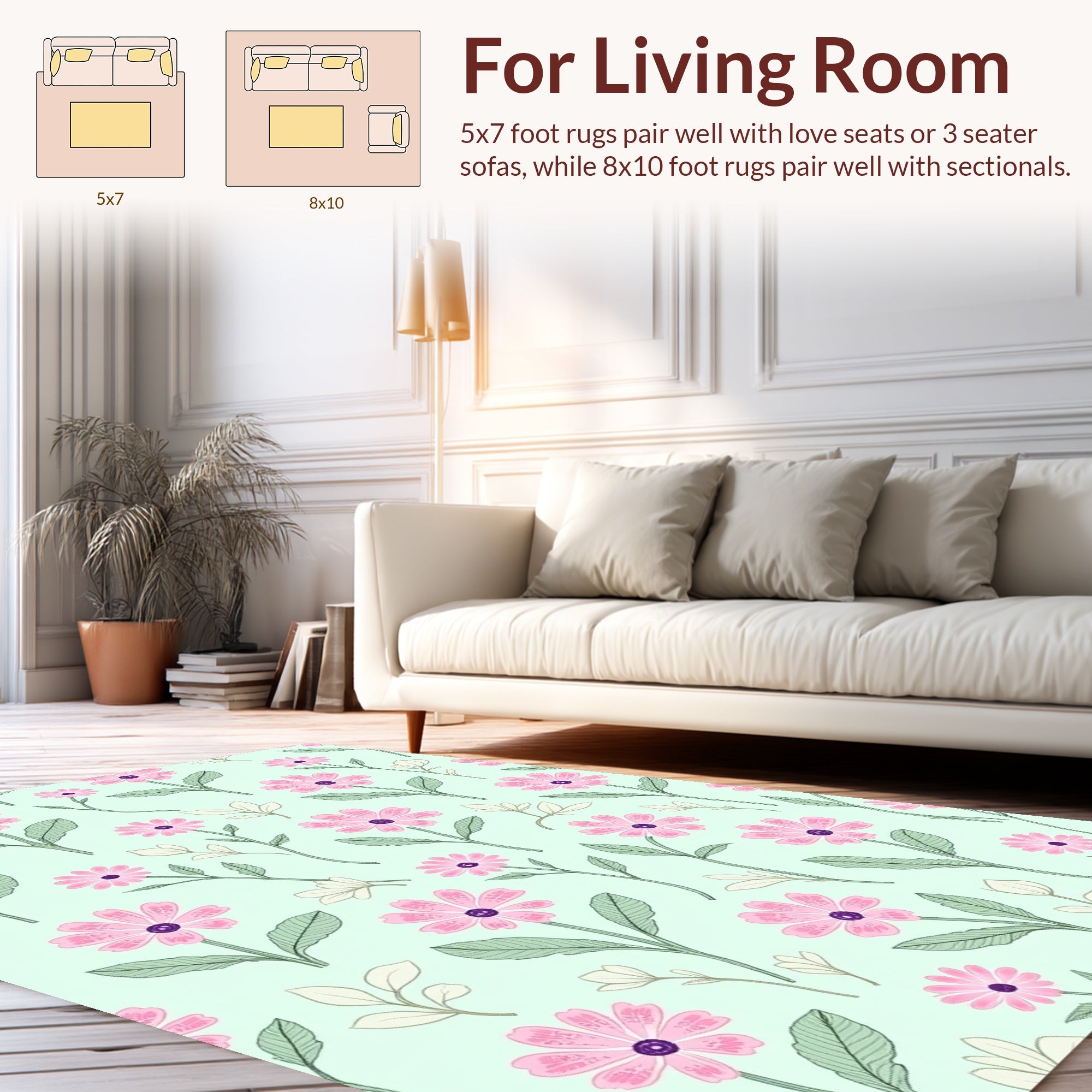 Pastel Pink Daisy Floral Pattern Rug