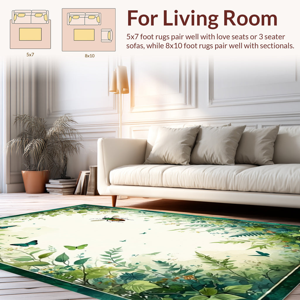 Lush Garden Butterfly and Beetle Design Rug