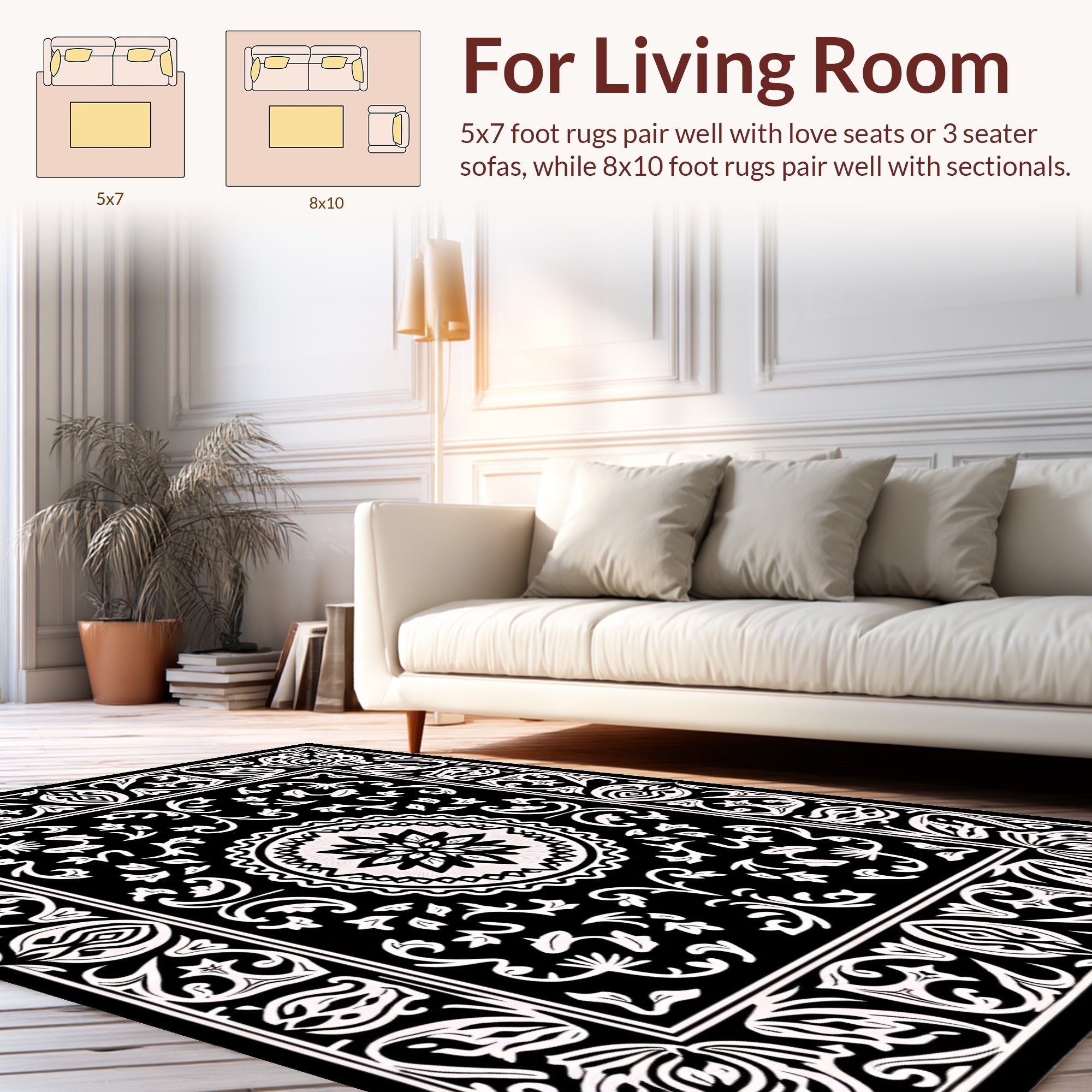 Black White Floral Mandala Design Rug