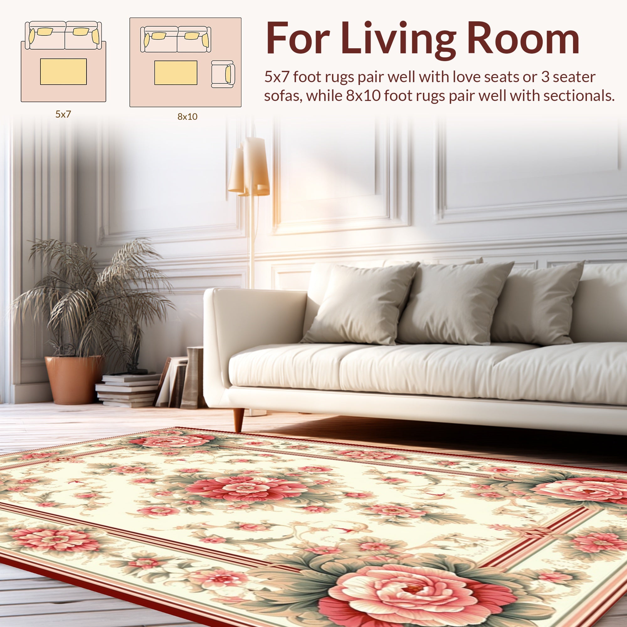 Elegant Pink Floral Frame Design Rug