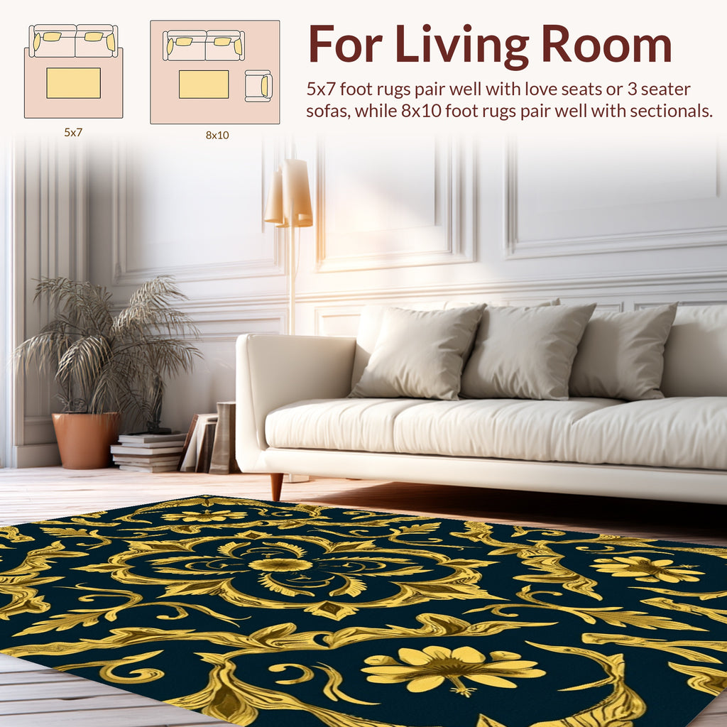 Ornate Golden Floral Medallion Pattern Rug