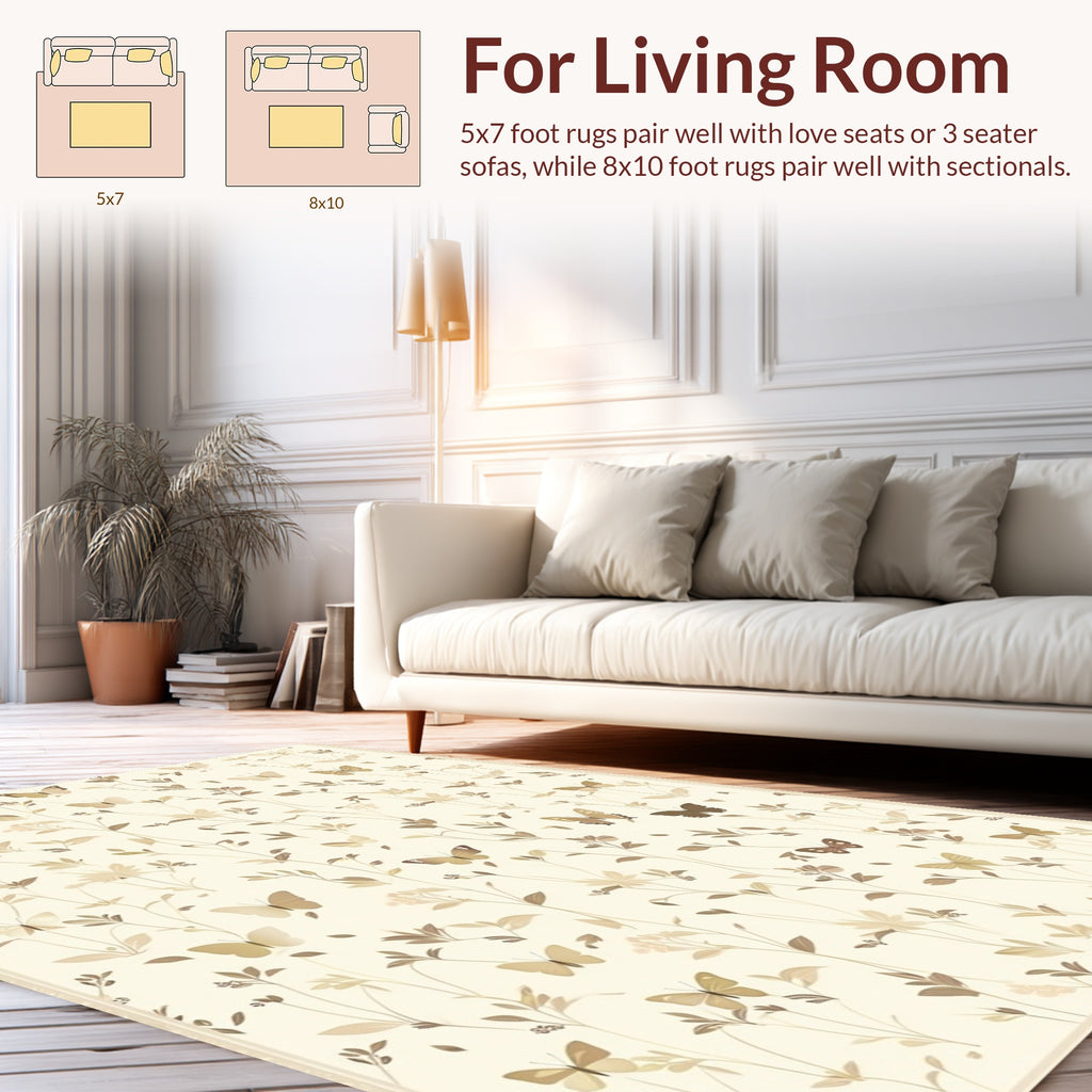 Neutral Butterfly Vine Pattern Rug