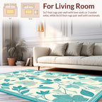 Teal Floral Botanical Pattern Rug