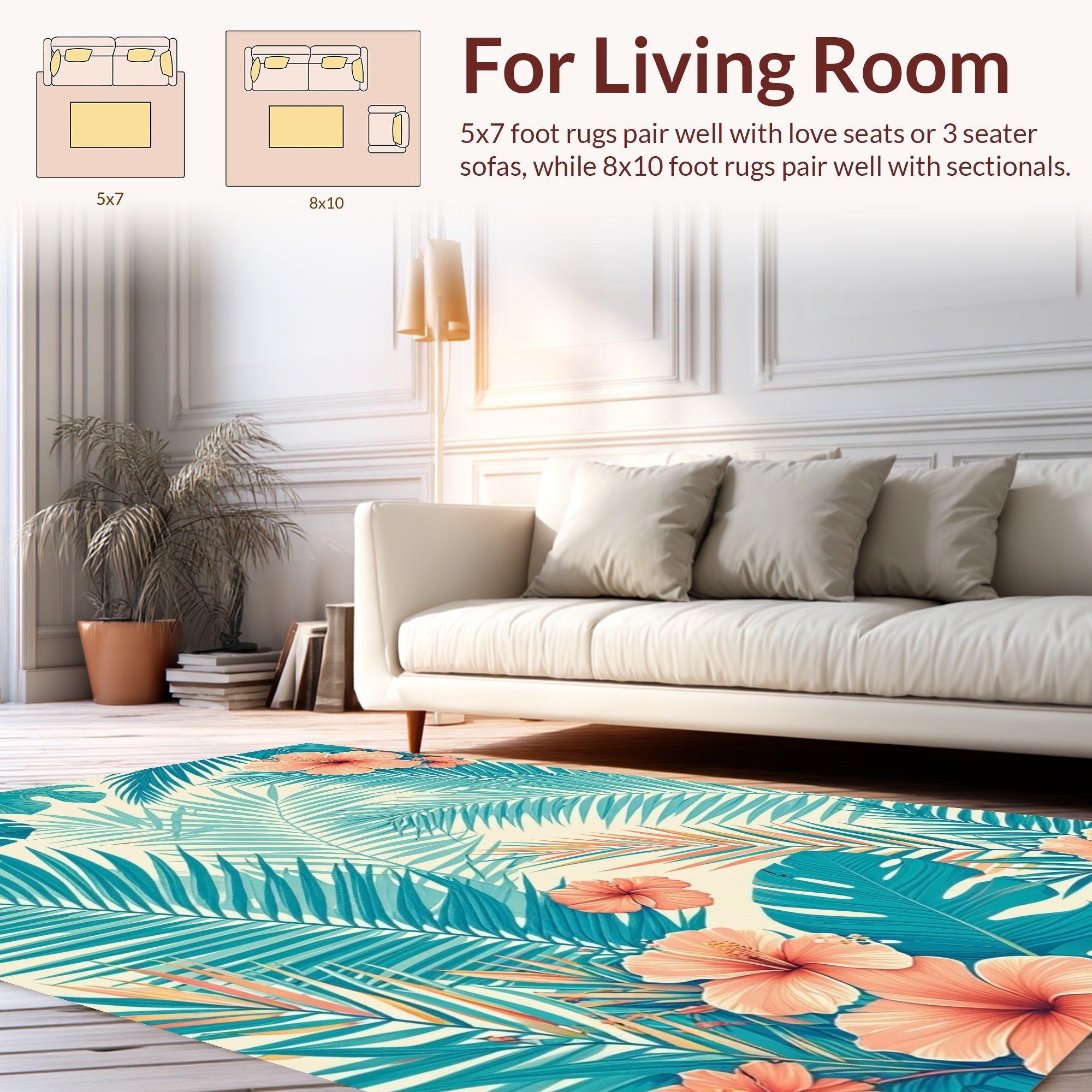 Tropical Hibiscus Palm Leaf Design Rug