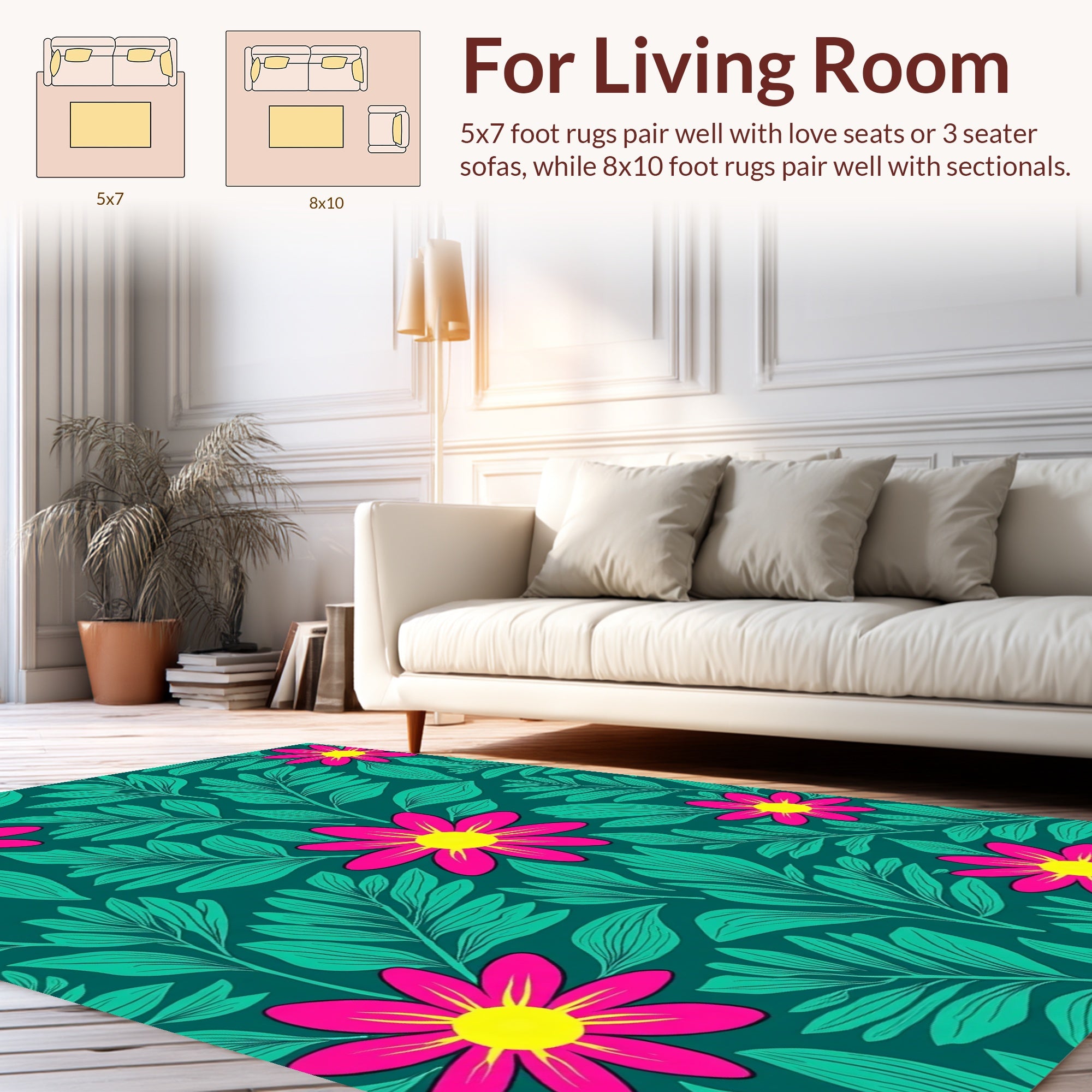 Vibrant Magenta Yellow Floral Pattern Rug