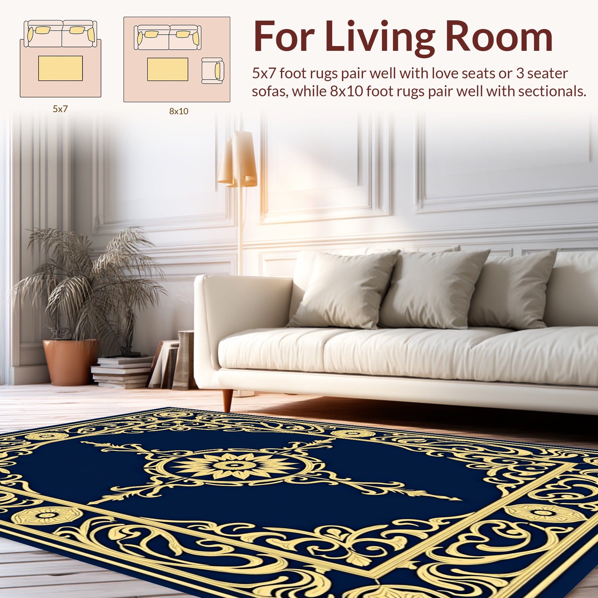 Ornate Golden Floral Medallion Rug