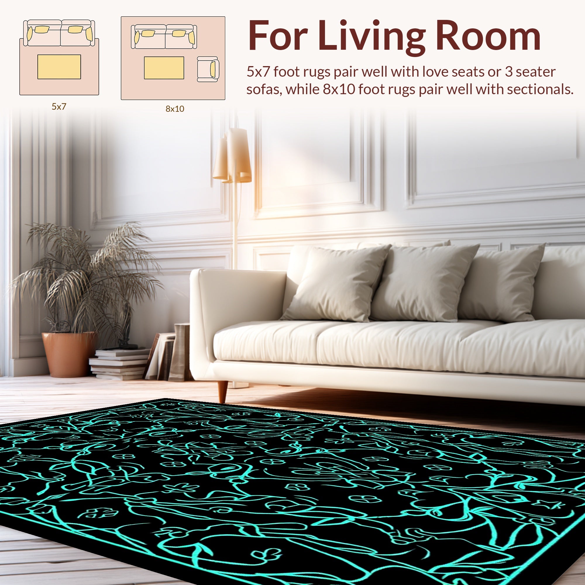 Abstract Teal Floral Swirl Design Rug