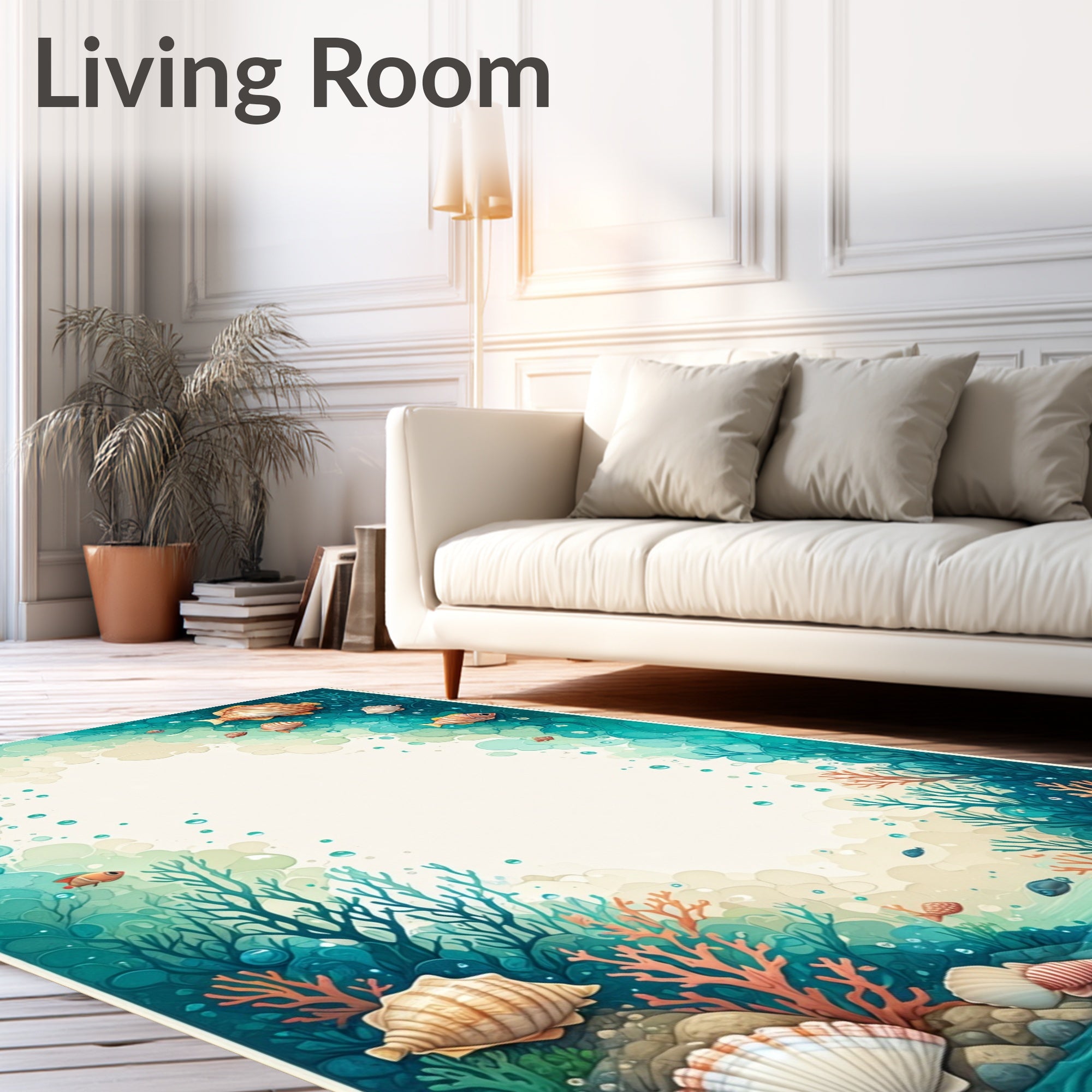 Ocean Life Fish Coral Shell Pattern Rug