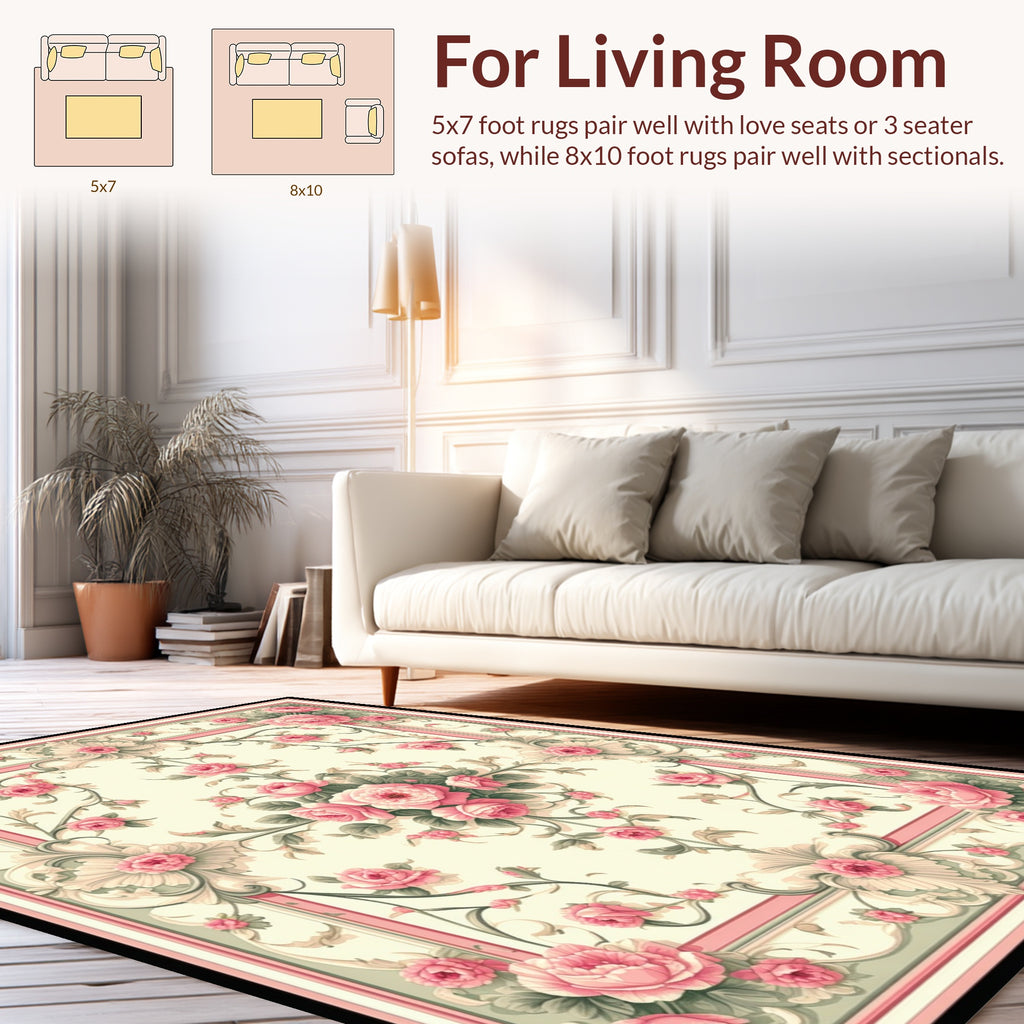 Vintage Floral Garden Pink Roses Rug