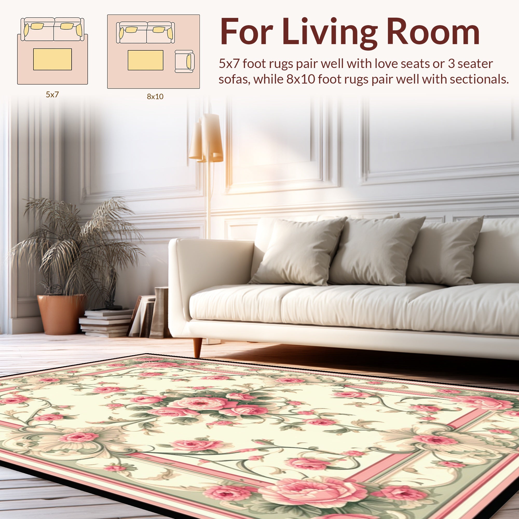 Vintage Floral Garden Pink Roses Rug