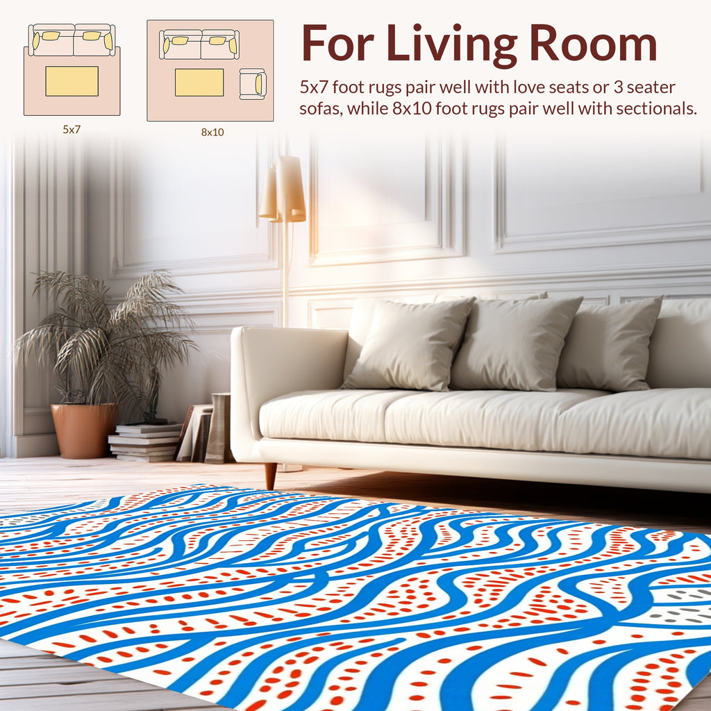 Wavy Blue And Red Speckled Pattern Rug