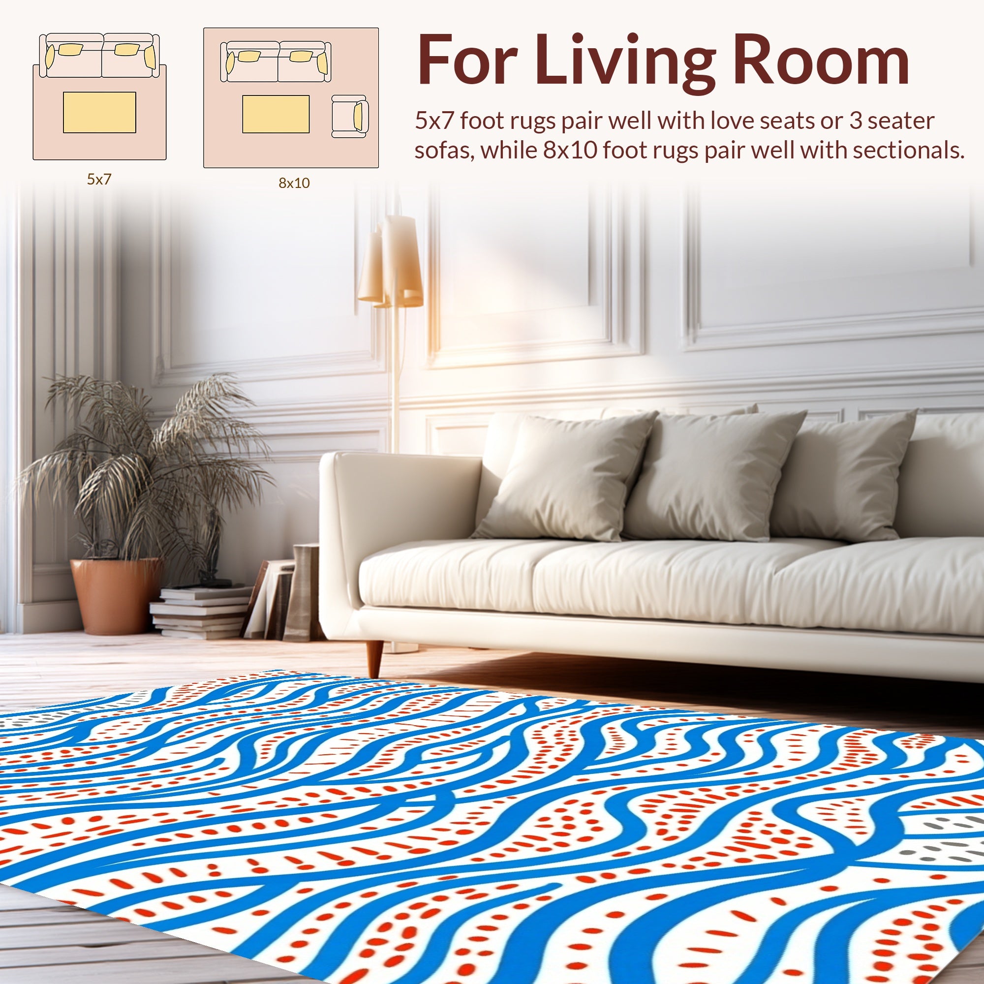 Wavy Blue And Red Speckled Pattern Rug