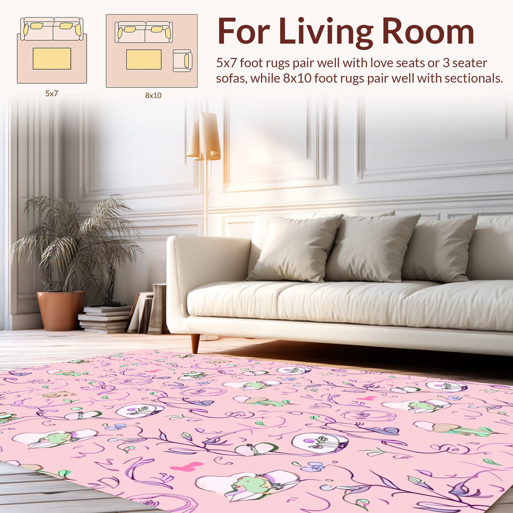 Whimsical Frog Floral Sketch Design Rug