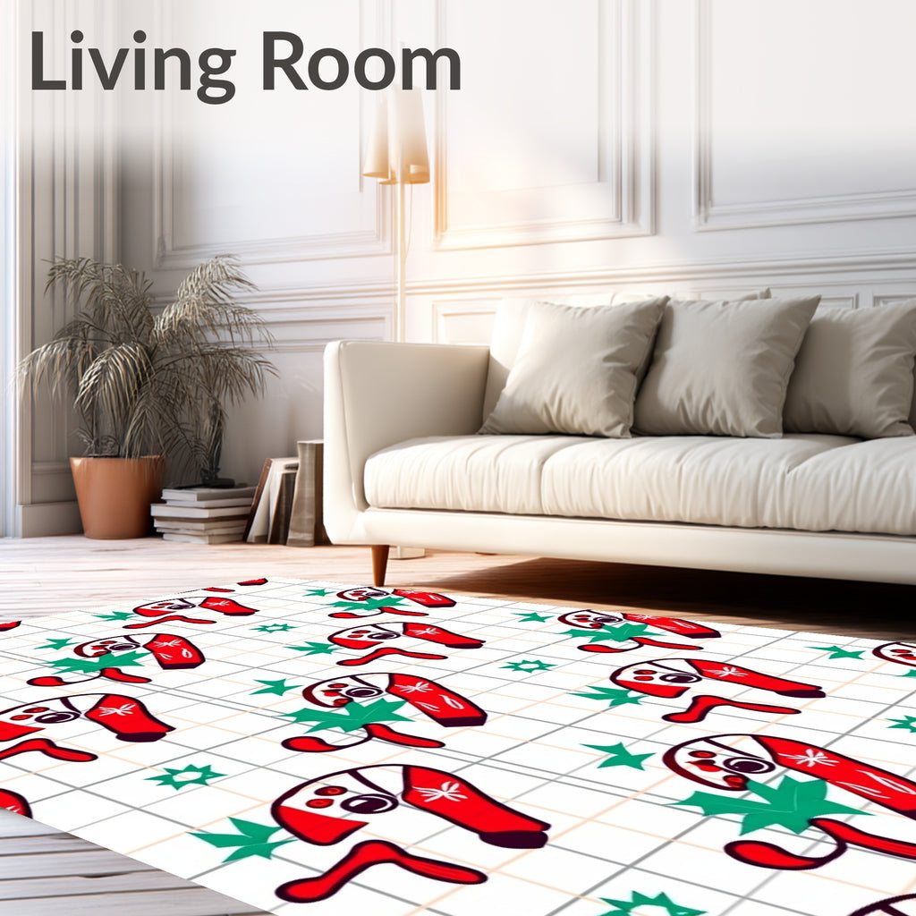Red Candy Cane Holly Grid Rug