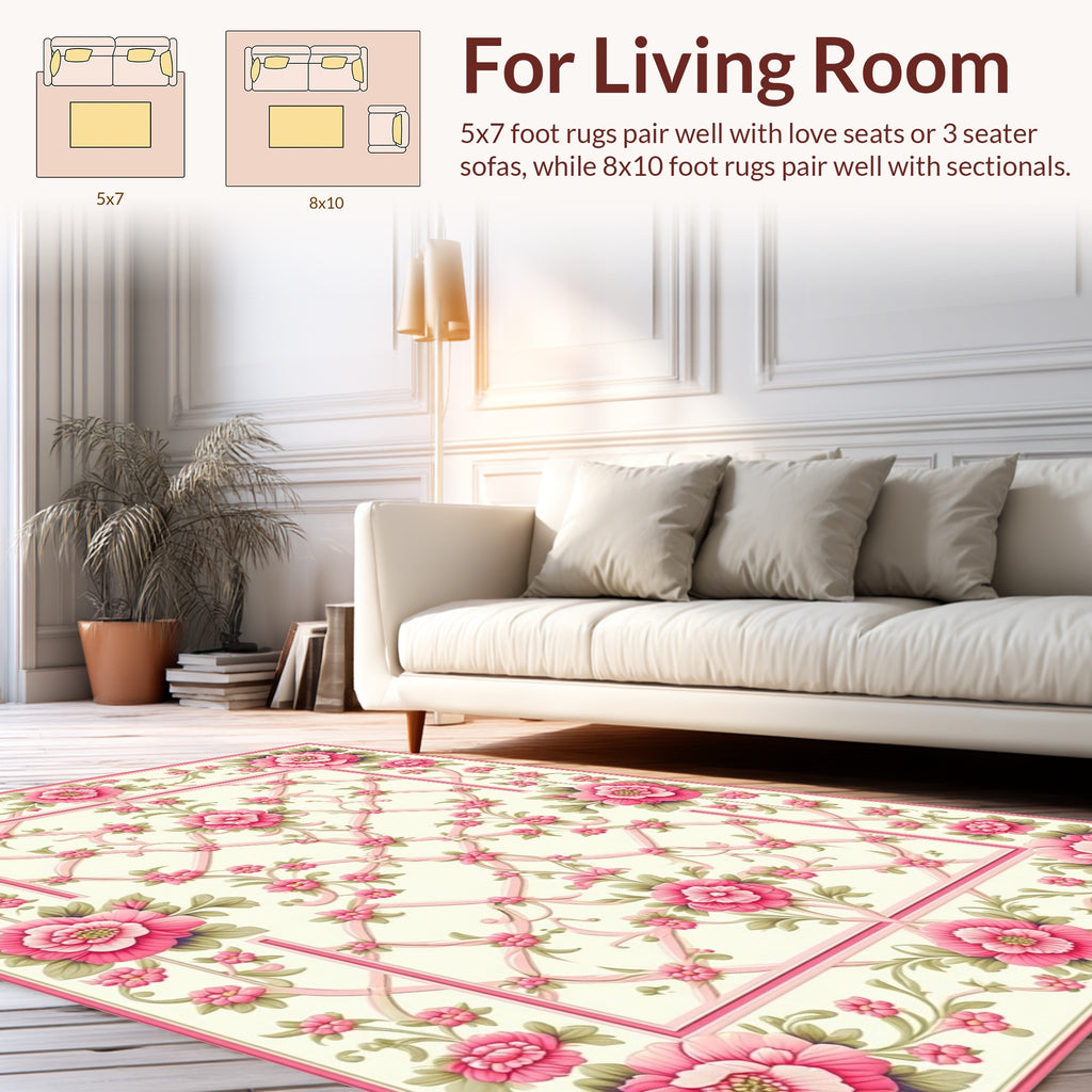 Pink Floral Ribbon Lattice Rug