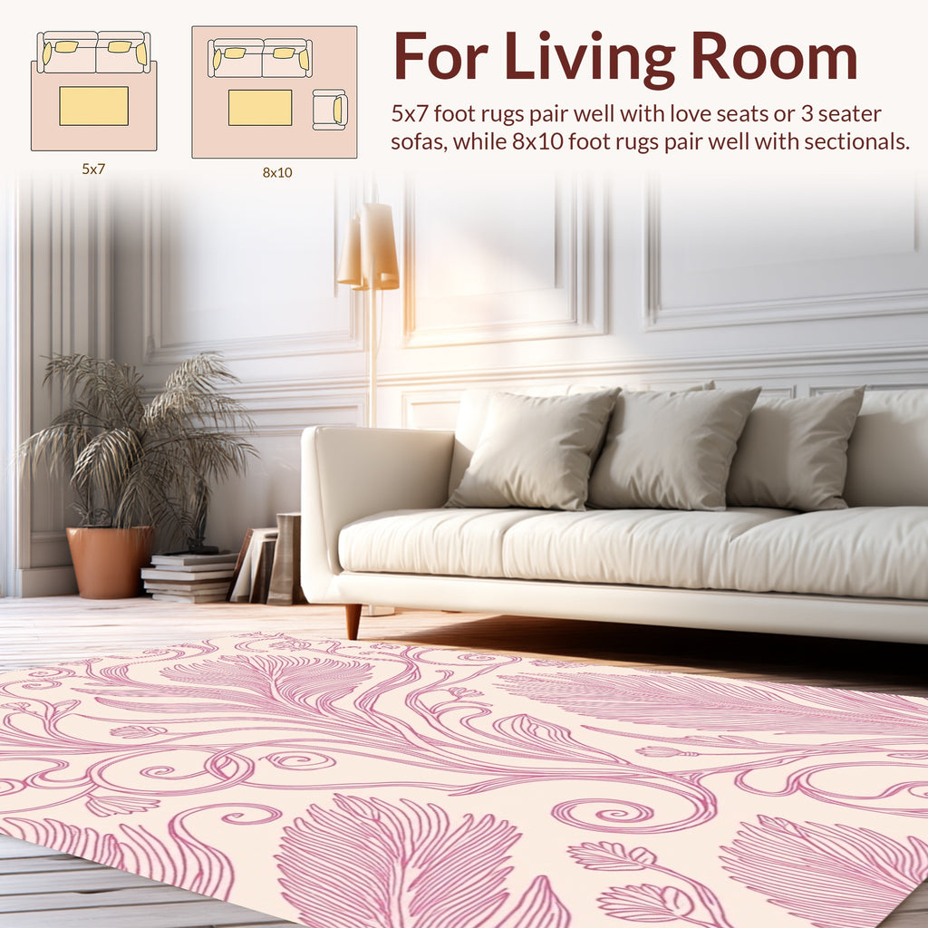 Pink Feather Swirl Art Nouveau Rug