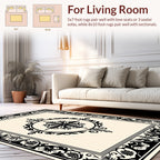 Classic Black Ivory Floral Medallion Design Rug