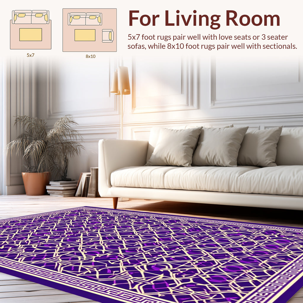 Ornate Purple Gold Geometric Design Rug