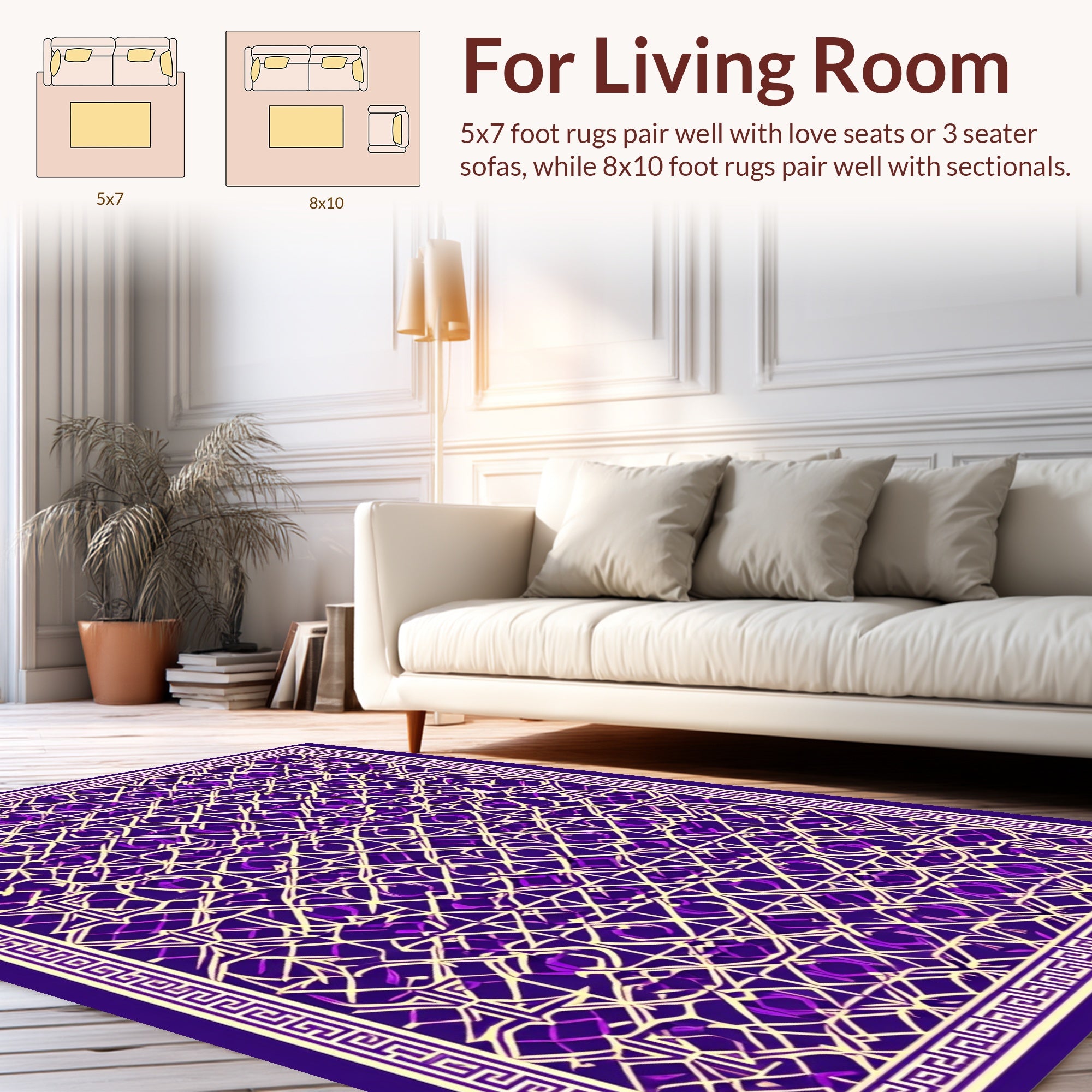 Ornate Purple Gold Geometric Design Rug