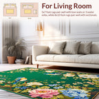 Floral Birds On Green Background Rug Design Rug